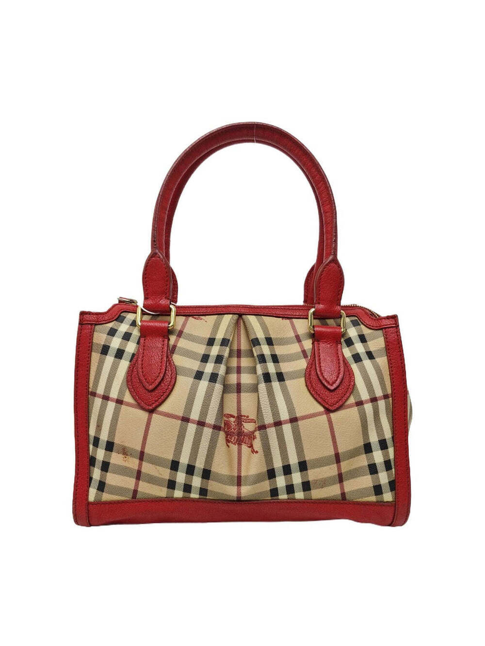 Burberry Nova Check Canvas Red Leather Mini Tote Christopher Bailey Era 2000s